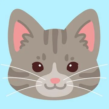 Simple and adorable Gray Tabby cat face flat colored 스톡 일러스트