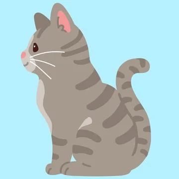 Simple and adorable Gray Tabby cat sitting in side view flat colored Ilustración de archivo