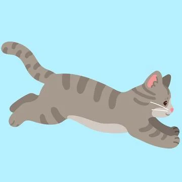 Simple and adorable Gray Tabby cat jumping flat colored Stock Illustration