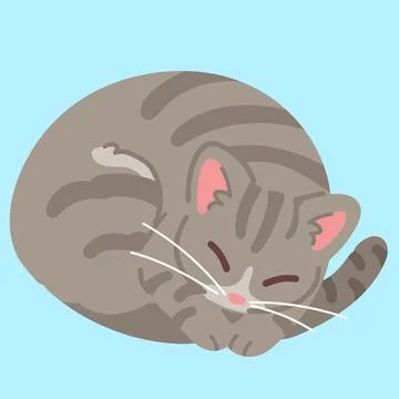 Simple and adorable Gray Tabby cat sleeping flat colored Stock Illustration