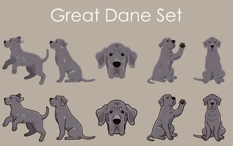 Simple and adorable Great Dane set illustrations Stock Illustration