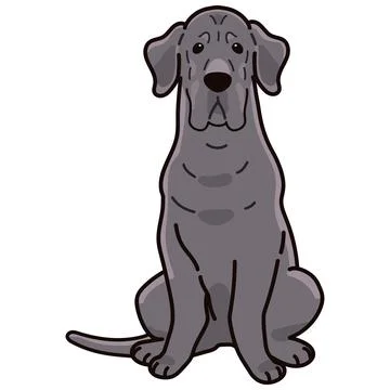 Simple and adorable Great Dane illustration sitting in front view Stock Illustration