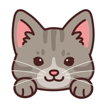 Simple and adorable Grey Tabby Cat front face with paws Stock Illustration