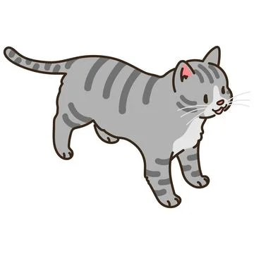 Simple and adorable illustration of grey tabby cat smiling top view Stock Illustration