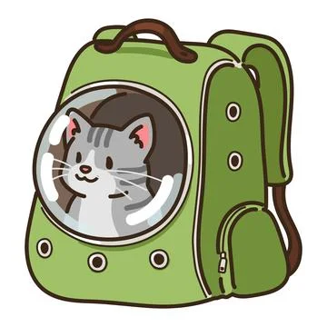 Simple and adorable illustration of grey tabby cat in a backpack carrier Stock Illustration