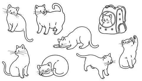 Simple and adorable illustrations of Cats with outlines only 库存插图