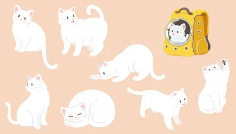 Simple and adorable illustrations of White Cat flat colored Stock Illustration