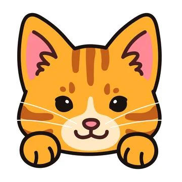 Simple and adorable Orange Tabby Cat front face with paws Stock Illustration