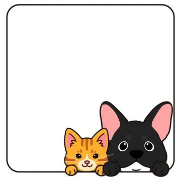 Simple and adorable orange tabby cat and French Bulldog square Stock Illustration