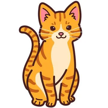 Simple and adorable Orange Tabby cat sitting in front view outlined Stock Illustration