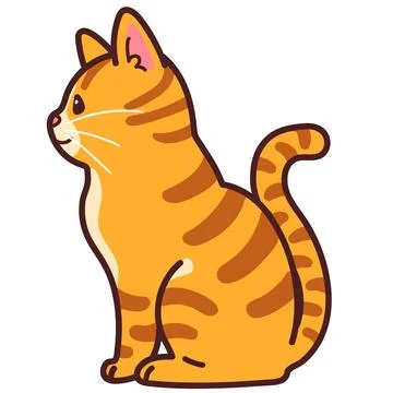 Simple and adorable Orange Tabby cat sitting in side view outlined Stock Illustration