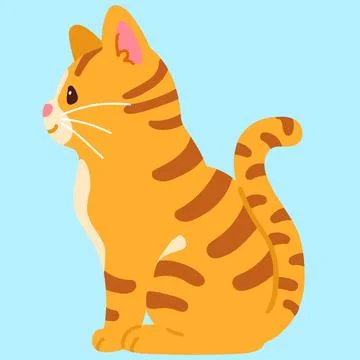 Simple and adorable Orange Tabby cat sitting in side view flat colored Stock Illustration