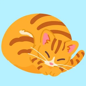 Simple and adorable Orange Tabby cat sleeping flat colored Stock Illustration