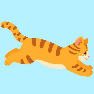 Simple and adorable Orange Tabby cat jumping flat colored Stock Illustration