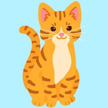 Simple and adorable Orange Tabby cat sitting in front view flat colored Stock Illustration