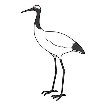 Simple and adorable outlined Red-crowned crane illustration Stock Illustration