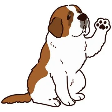 Simple and adorable outlined Saint Bernard Dog illustration Waving Hand Stock Illustration