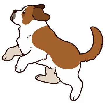 Simple and adorable outlined Saint Bernard Dog illustration Jumping Stock Illustration