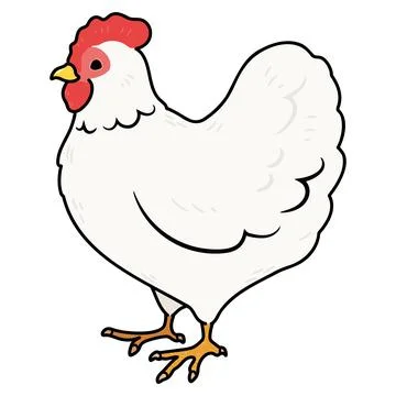 Simple and adorable outlined white chicken illustration Stock Illustration