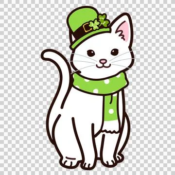 Simple and adorable Saint Patrick's Day illustration of white cat sitting Stock Illustration