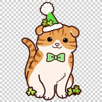 Simple and adorable Saint Patrick's Day illustration of Scottish Fold cat Stock Illustration