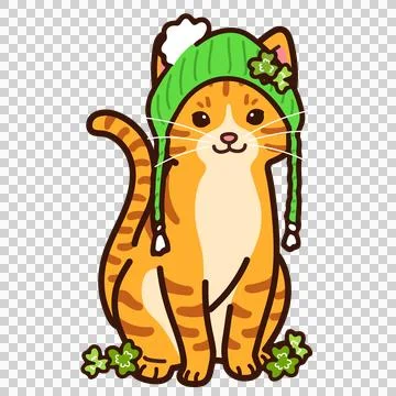 Simple and adorable Saint Patrick's Day illustration of Orange Tabby cat Stock Illustration
