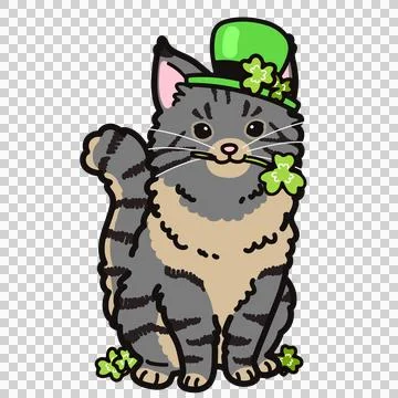 Simple and adorable Saint Patrick's Day illustration of Maine Coon Cat sitting Stock Illustration