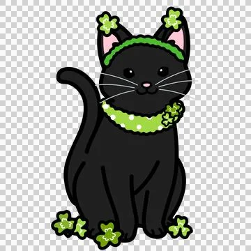 Simple and adorable Saint Patrick's Day illustration of black cat sitting 库存插图