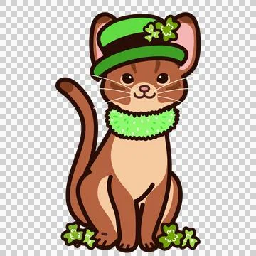 Simple and adorable Saint Patrick's Day illustration of Abyssinian cat sitting Stock Illustration