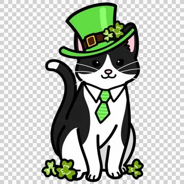 Simple and adorable Saint Patrick's Day illustration of black and white cat 库存插图