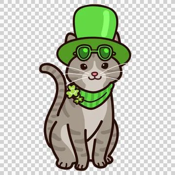 Simple and adorable Saint Patrick's Day illustration of Gray Tabby cat sitting Stock Illustration