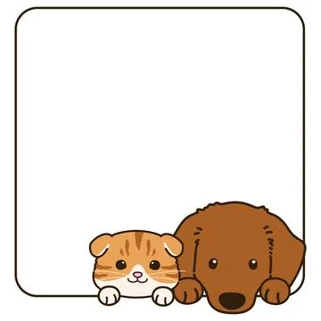 Simple and adorable Scottish Fold and Miniature Dachshund square shape Stock Illustration