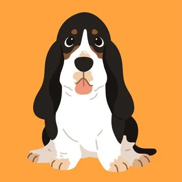 Simple and adorable Tri-Colored Basset Hound illustration sitting in front vi Stock Illustration