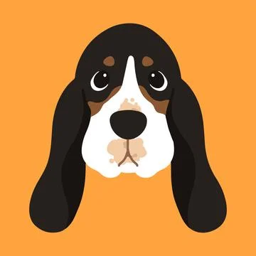 Simple and adorable Tri-Colored Basset Hound illustration front face Stock Illustration
