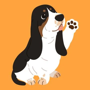 Simple and adorable Tri-Colored Basset Hound illustration lifting paw Stock Illustration