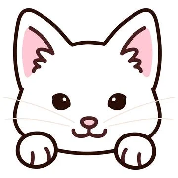 Simple and adorable White Cat front face with paws Stock Illustration