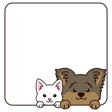 Simple and adorable white cat and Yorkshire Terrier square Stock Illustration