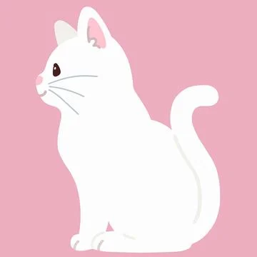 Simple and adorable white cat sitting in side view flat colored Stock Illustration