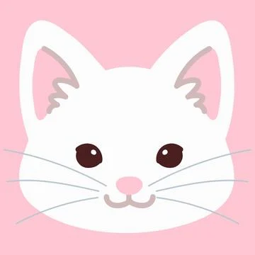 Simple and adorable white cat face flat colored Stock Illustration