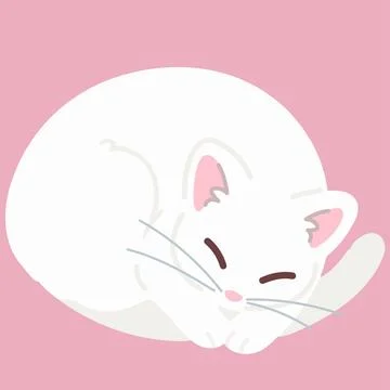 Simple and adorable white cat sleeping flat colored Stock Illustration