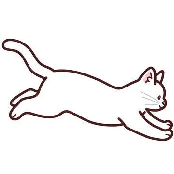 Simple and adorable white cat jumping in side view outlined Stock Illustration
