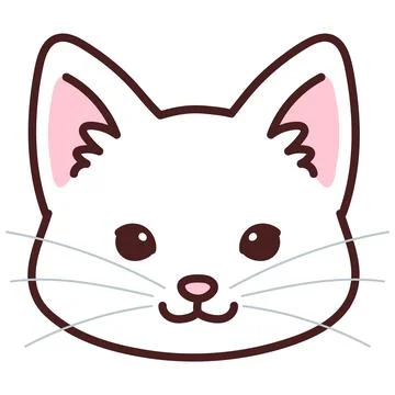 Simple and adorable white cat face outlined Stock Illustration