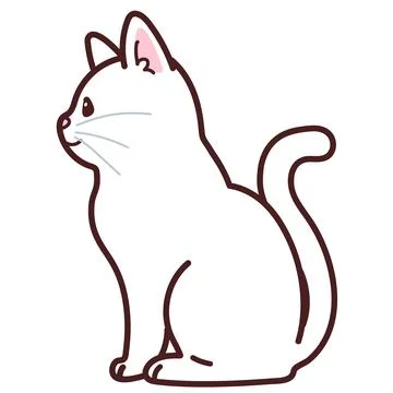 Simple and adorable white cat sitting in side view outlined Stock Illustration