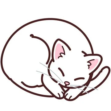 Simple and adorable white cat sleeping outlined Stock Illustration