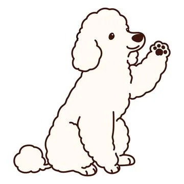 Simple and adorable white colored Poodle dog illustration waving hand Stock Illustration