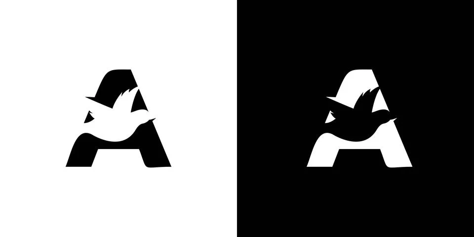 Simple and attractive letter A initial bird logo design Stock Illustration