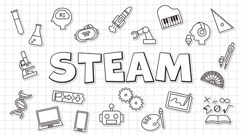 A simple and bright title design that represents STEAM education. A symbol .. Stock Illustration