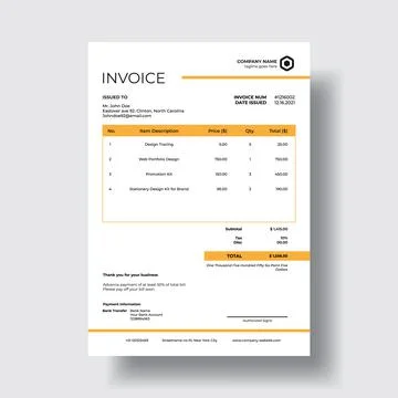 Simple and clean orange minimal invoice design template Stock Illustration