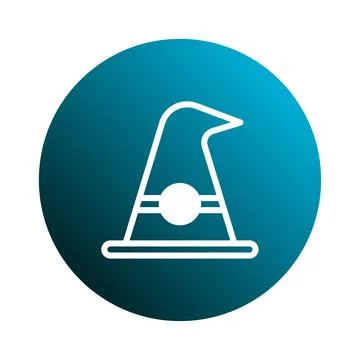 Simple and clean wizard hat icon design with white outline on a blue gradie.. Ilustração Stock