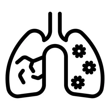 Simple and clear line art icon of lungs with bronchitis and pneumonia, ideal  Stock Illustration